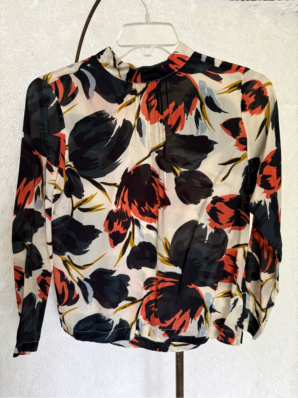 Coster Copenhagen Floral Mock Neck Long-Sleeve Cupro Blouse (S)